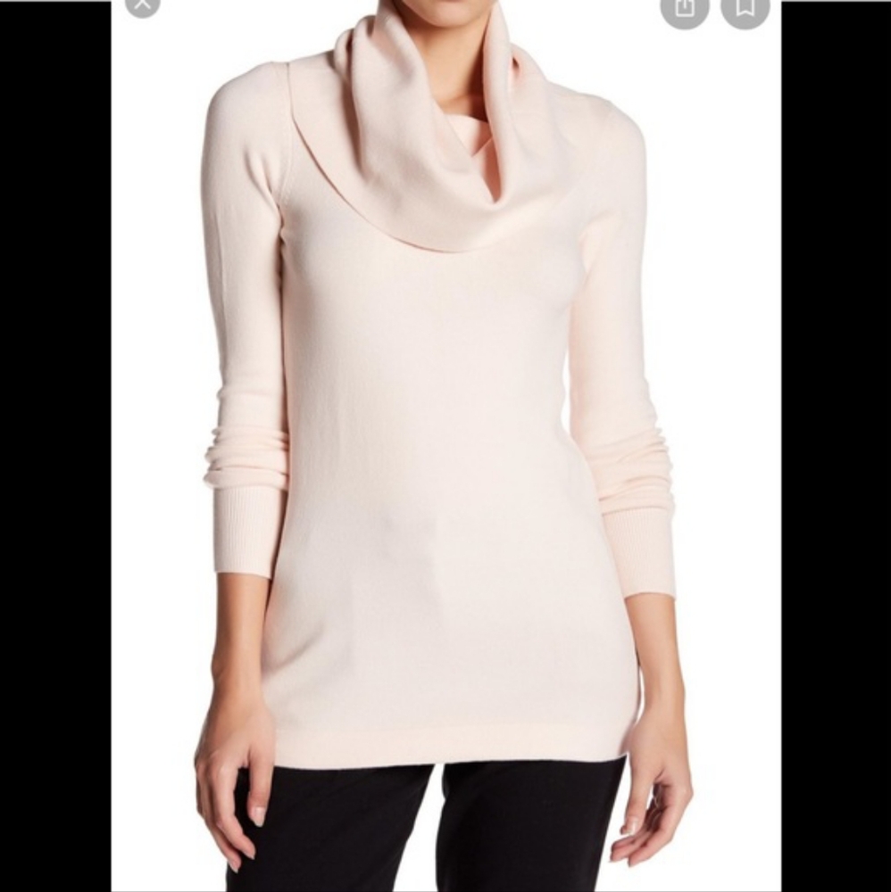 French Connection cowl neck, tunic length cream colored soft sweater - l
